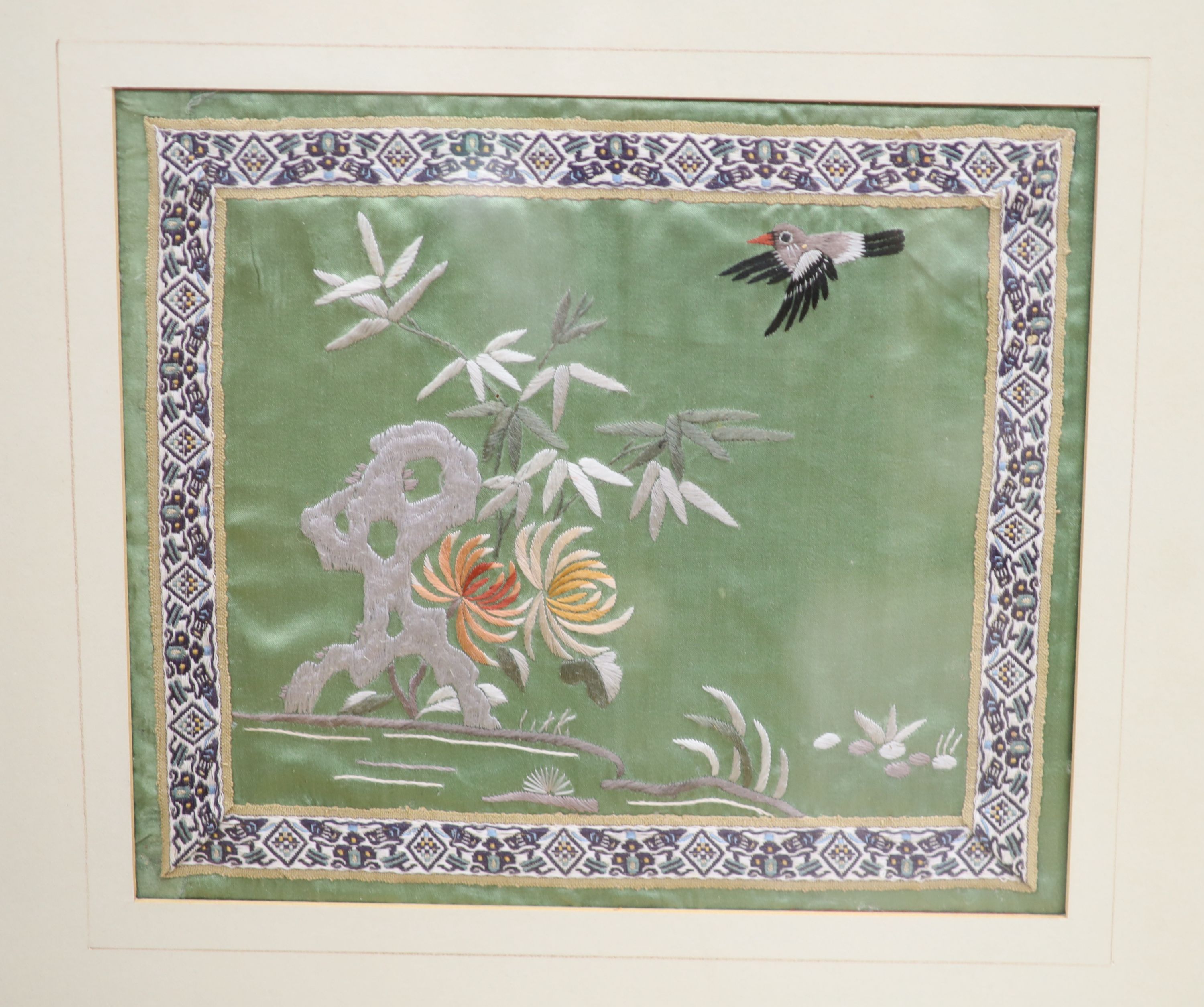 A pair of Chinese silk embroidered pictures